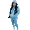 thumbnail image 3 of MAWCLOS Ladies Two Piece Outfit Drawstring Tracksuit Sets Long Sleeve Jogger Set Straight Leg Sports Hooded Neck Sweatsuits Sky Blue 2XL, 3 of 4