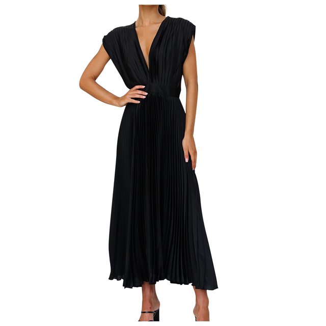 Robes d'Été pour Femmes 2023 Robes pour Femmes Liquidation Robe Élégante pour Femmes à Col en V Ample Sans Manches à Fermeture Éclair Sans Manches Dos Nu