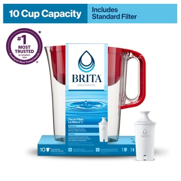 Brita Large 10 Cup Water Filter Pitcher with 1 Standard Filter, Made Without BPA, Huron, Red