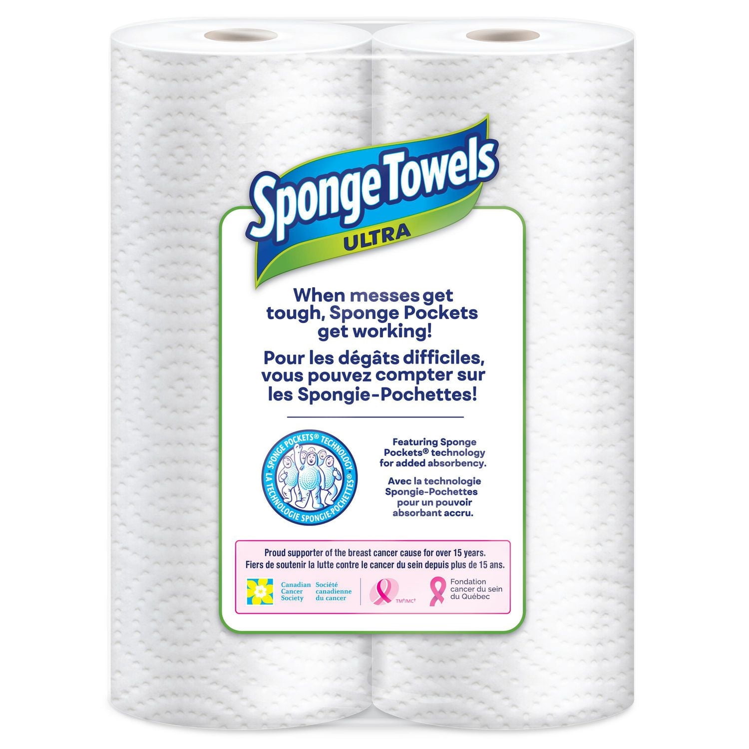 SpongeTowels Ultra Paper Towel, Choose-A-Size Sheets, 2 Rolls