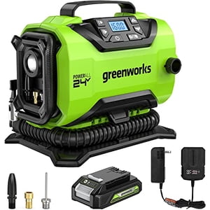 Greenworks 24V portatif Air Gonflateur de pneus sans fil, MAX 160 PSI, 2 Sources d'énergie, arrêt automatique, pour voiture, vélo, Motocycle, Air Bateau, Gonflables, 2.0 AH Batterie et chargeur