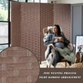 thumbnail image 2 of FDW 4-Panel Room Divider, Folding Wood Screen Partition with Mesh Woven Design for Home Office Use, Brown, 2 of 7