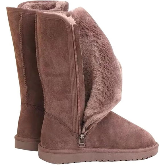Bottes pour Femmes Multicolores Botte pour Femmes Classique en Suède Botte à Enfiler pour Femmes Botte d'Hiver Confortable Longue Fermeture Éclair Latérale Bout Rond Bottes de Neige à Semelle Épaisse Chaussures pour Femmes Filles