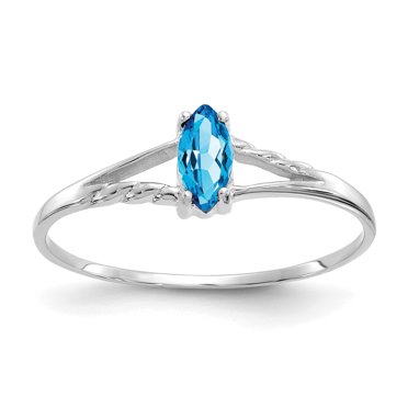 Bague Pierre de Naissance Topaze Or Blanc Bleu 14K