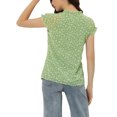 thumbnail image 3 of INSPIRE CHIC Women's Floral Blouse Short Cap Sleeve Chiffon Casual Ruffle Tops L Light Green, 3 of 6