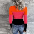thumbnail image 4 of Yuyuzo Hauts en Tricot Côtelé pour Femmes Col Rond Manches Longues Hauts de Sortie Color Block Chemises Serrées, 4 of 6