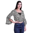 thumbnail image 3 of Moomaya Printed Womens Crop Top Wrap Style Top Wear Ruffle Long Sleeve Casual Summer Blouse, 3 of 5