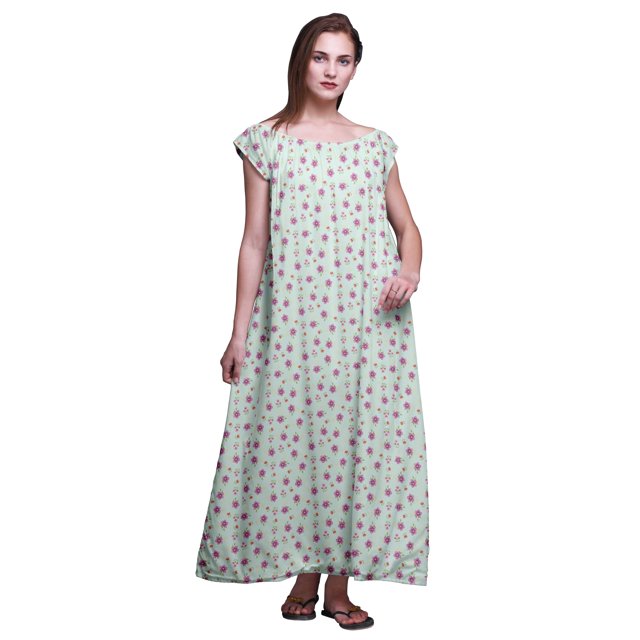 Bimba Robe de Nuit Imprimée pour Femmes en Rayonne Longue Maxi Robe de Sommeil Robe de Nuit