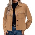 thumbnail image 1 of Timegard Button down Shirts for Women Cropped Long Sleeve Jackets Fall Solid Color Casual Loose Tops, 1 of 7
