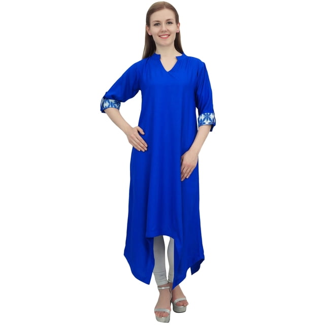 Bimba Kurta en Rayonne Bleu Royal pour Femme avec Foulard Ourlet Asymétrique Robe Ethnique - 20