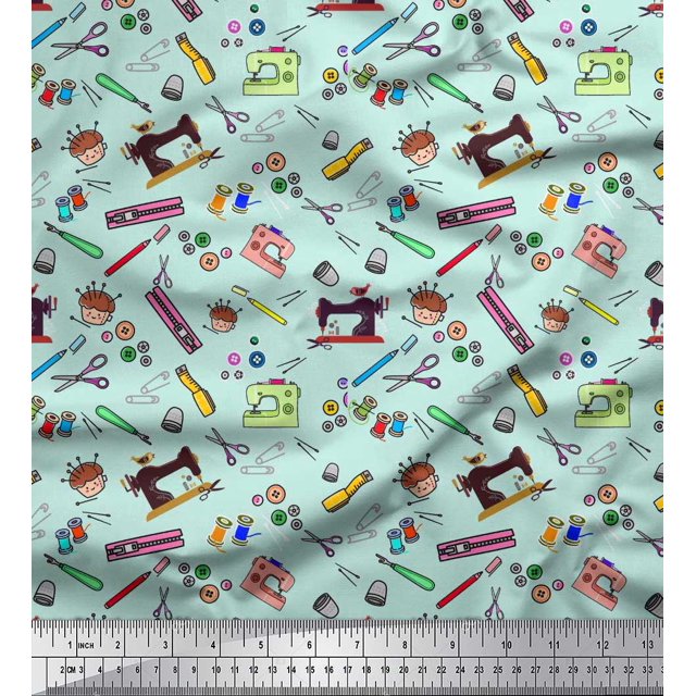 Soimoi Viscose Chiffon Fabric Scissor,Buttons & Machine Sewing Printed Fabric 1 Yard 42 Inch Wide