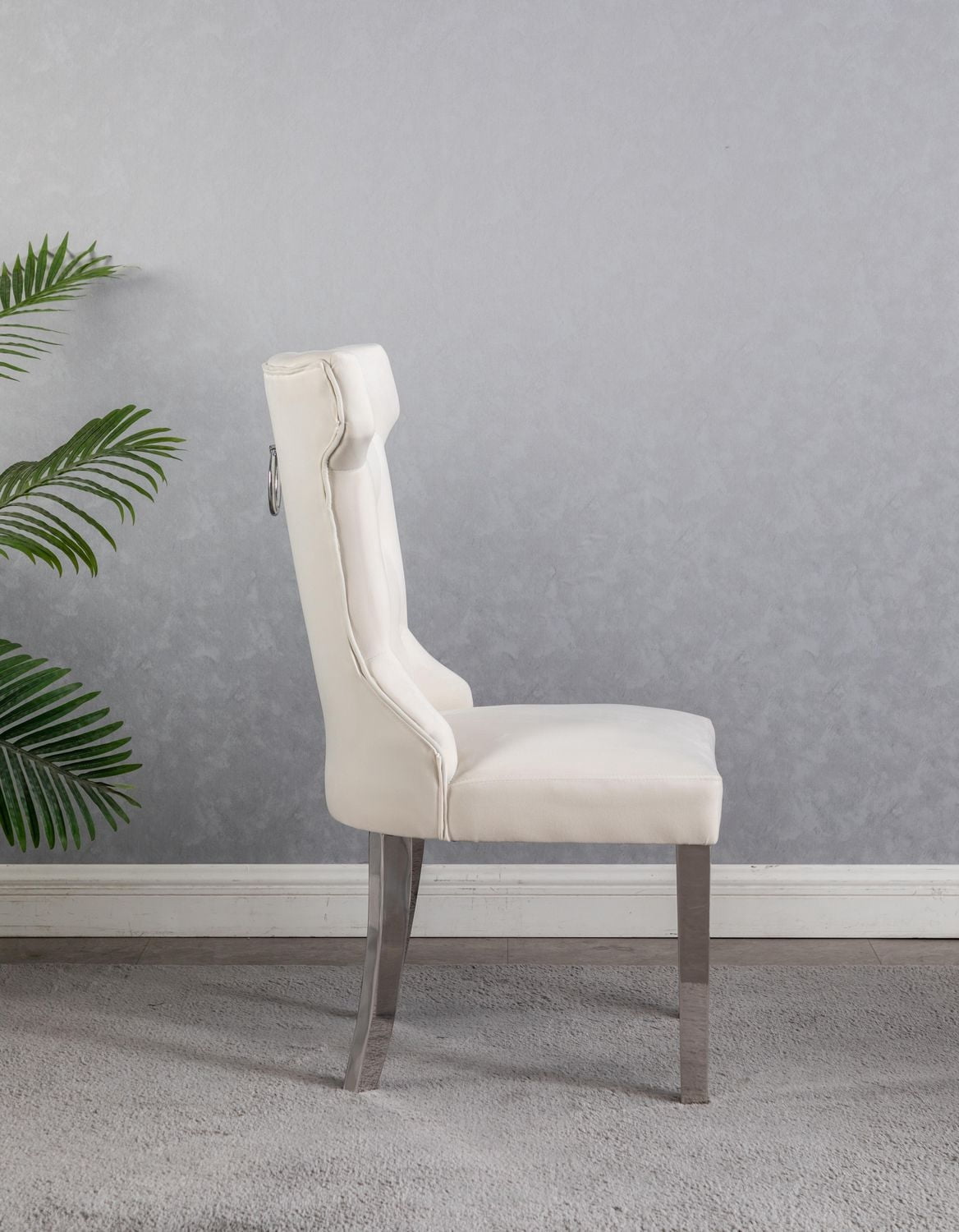 CHAISES D'APPOINT EN TISSU DE COULEUR BEIGE ORICA K-LIVING AVEC PIEDS ET POIGNÉE ARRIÈRE CHROMÉS (2 CHAISES PAR BOÎTE)