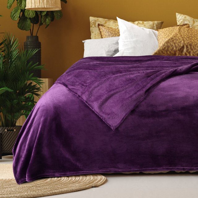 REGALWOVEN 1 Pcs Home Warm Soft Microplush Fleece Solid Throw Blanket Dark Purple 78" x 90"