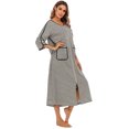 thumbnail image 2 of maskred Polyester Robe de Nuit pour Femmes en Col Rond à Manches Longues à Double Poche Respirante Automne Hiver Peignoir de Maison Tenue de Nuit Vêtements de Nuit Gris TTG, 2 of 6