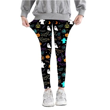 Zwiiyzr Girls Leggings Halloween Yoga Pants Tights Soft Comfortable Leggings for Kids 3-8 Years Ankle Length Printed Leggings Multicolor