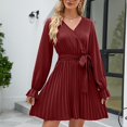 thumbnail image 2 of Vente de Liquidation Robes d'Été pour Femmes 2023 Robe à Manches Courtes de Couleur Unie Col en V Midi Évasée Mode Élégante Fête Boîte de Nuit Vacances Plage Bord de Mer Bal de Rentrée Ligne A Ourlet Évasé Robe Plissée, 2 of 5