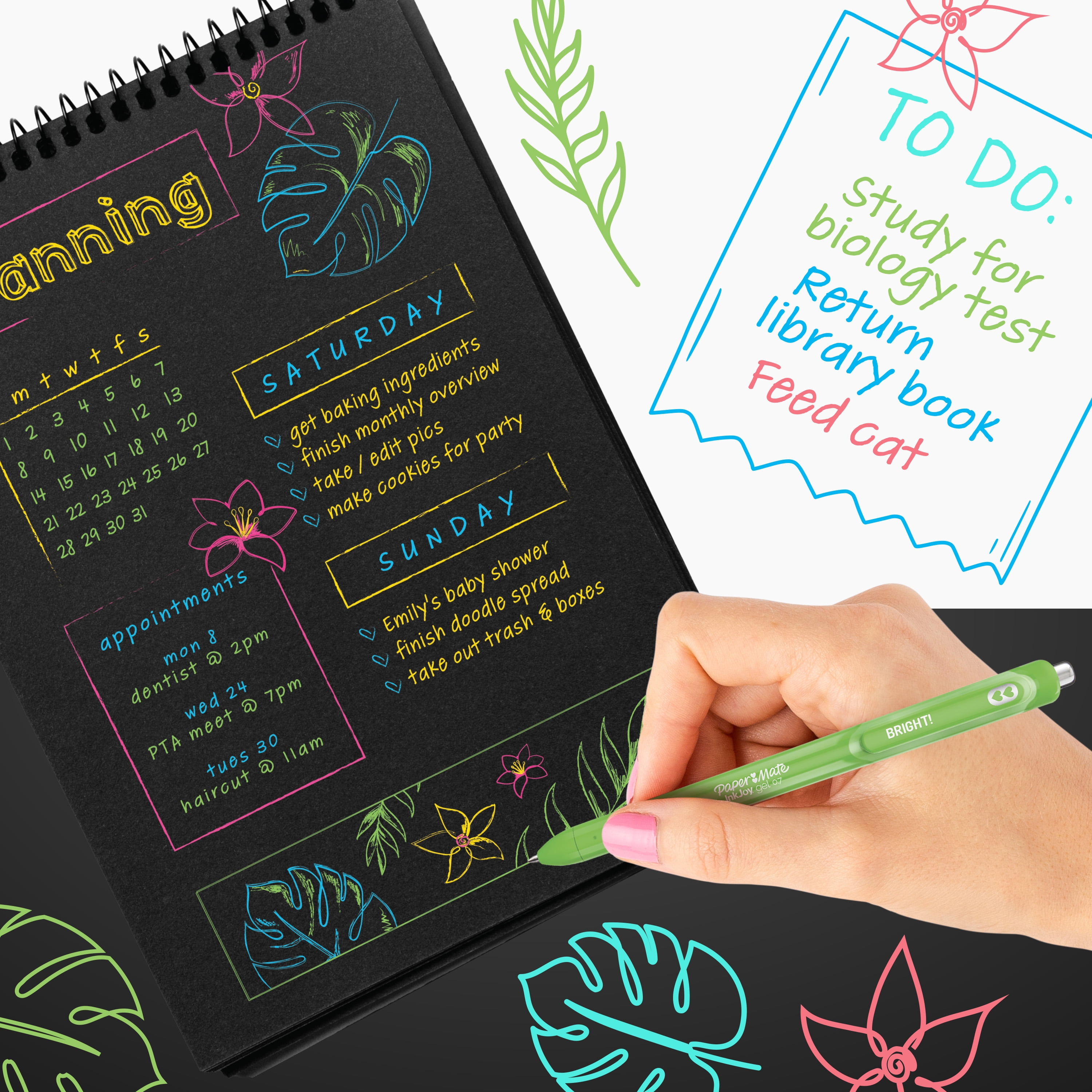 Stylos brillants InkJoy de Paper Mate, stylos gel avec encre semblable à de la peinture, pointe moyenne (0,7 mm), rétractables, couleurs vives assorties, 3 unités
