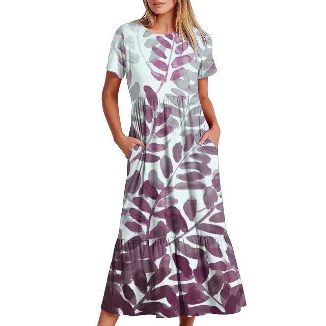 Robes pour Femmes Robe Imprimée à Col Rond et Manches Courtes pour Femmes