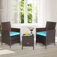 thumbnail image 2 of Costway 3PCS Patio Rattan Furniture Set Cushioned Sofa Glass Tabletop Deck Blue, 2 of 10
