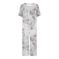 thumbnail image 4 of Liquidation Aujourd'hui Iumwxz Pyjamas Décontractés Fluides Ensembles Femmes Tenues d'Été Teinture sur Nœuds Graphique Col Rond Manches Courtes Taille Élastique Pantalons Courts Ensembles pour Femmes Vacances, 4 of 6