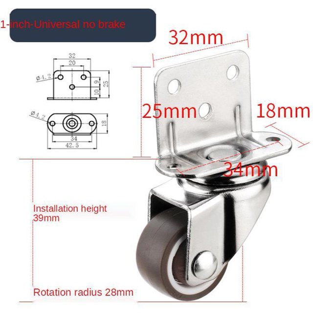 1pcs Roulettes Robustes 20kg Roues Pivotantes Silencieuses pour Déplacer Meubles Chaise Lit de Bébé