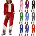 thumbnail image 1 of Yuyuzo Ensembles de Pyjamas pour Femmes en Molleton à Blocs de Couleur Vêtements de Détente Chandails à Manches Longues à Col Ras du Cou Pantalons Jogger Tenues 2 Pcs, 1 of 6