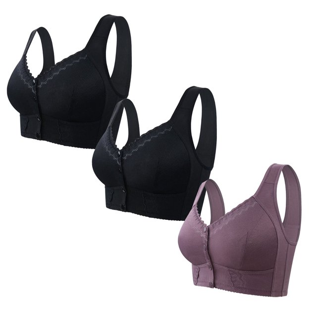 cfhntfmh 3pc Front Closure Bras for Women Mid Support Plus Size Bras Thin Wireless Bras Full Coverage T-Shirt Bralettes