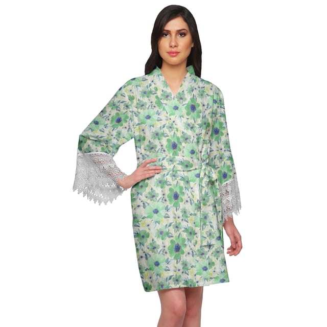 Moomaya Printed Short Robes For Women Cotton Robes For Women With Lace Trim