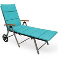thumbnail image 3 of Gymax Folding Patio Rattan Lounge Chair Cushioned Aluminum Adjust Wheel Turquoise, 3 of 10
