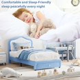 thumbnail image 3 of YUSAZENS Twin-XL Size LED Upholstered Bed Frame with Storage Drawer, Velvet Platform Bed Frame, No Box Spring Needed, Wooden Slats Support, Easy Assembly, Blue White, 3 of 6