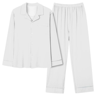 Posijego Womens Long Sleeve Button down Pajama Set Collared Shirts Casual Pants Plain Loungewear Pjs