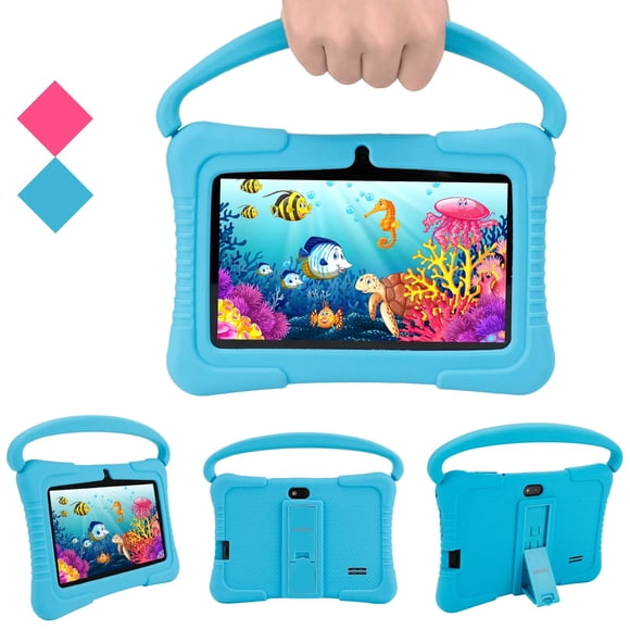 Tablette Android pour Enfants Veidoo V88 Remise à Neuf 16 Go de Stockage Wi‐Fi 7 Pouces avec Étui en Silicone (Bleu)