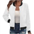 thumbnail image 2 of CFLVAEK Veste Bomber Femme Texturée Légère à Fermeture Éclair Vestes Décontractées Col Montant Manteau à Fermeture Éclair Mode d'Automne Manteau Haut Blanc P, 2 of 10