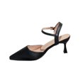 thumbnail image 2 of Heel Sandals for Women Kitten Heel Pointy Toe Adjustable Ankle Strap Leather Solid Color Pumps Black, 2 of 9