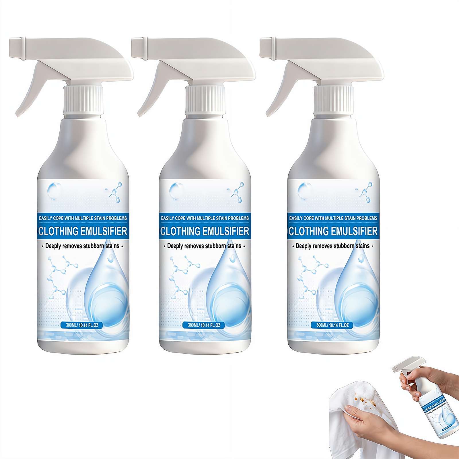3pack Stain Remover Spray 10fl oz, Pre-Treatment for Oil Paint Wine Coffee Pet Stains, Eco-Friendly Fabric Cleaner for Household Essentials
