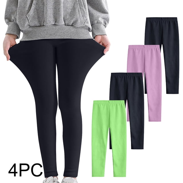 YUNAFFT Girls Stretchy Soft Leggings 3-12Y 4-Pack Lycra Spandex Pure Color Breathable Base Layer Pants