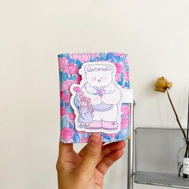 KUIZAP Little Bear Wallet Cartoon Women's Short Wallet Button 30% PU Card Bag(style E)