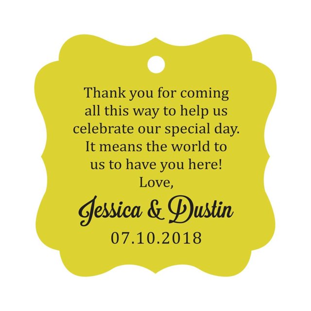Darling Souvenir Custom Wedding Thank You Message Gift Tags Personalized Party Favor Hang Paper Tags-Yellow-100 Tags