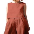 thumbnail image 2 of Women‘s 2PCS Tracksuit Solid Color  Neck Sleeveless Tops Button Closure Wide Leg Trousers Casual Pants Set, 2 of 6