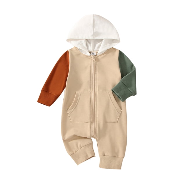 Fortune Combinaison pour Bébé Garçon d'Automne, Manches Longues, Patchwork, à Capuche, à Fermeture Éclair