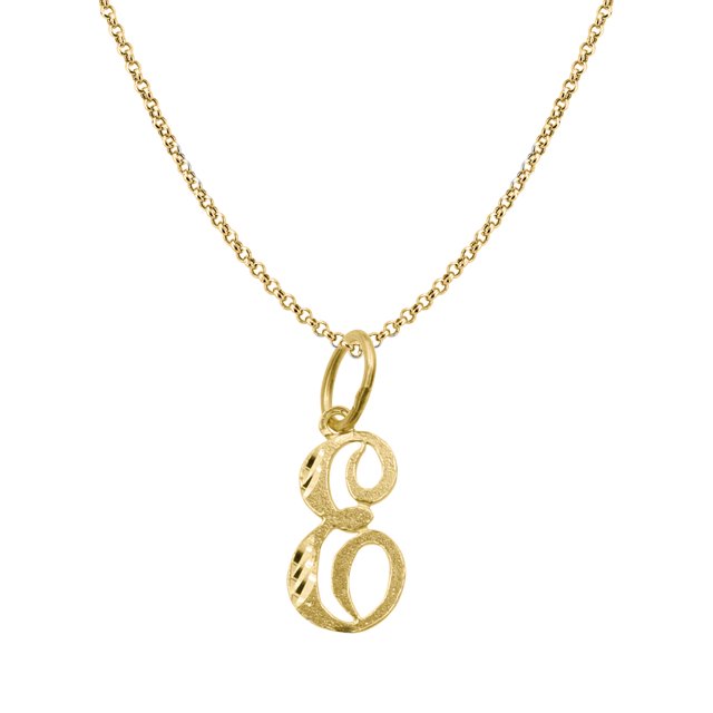 Precious Stars 14K Yellow Gold Diamond-Cut Cursive Letter Initial 'E' Pendant with 20" Chain Necklace
