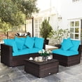 thumbnail image 1 of Gymax 4PCS Rattan Patio Conversation Furniture Set Yard Outdoor w/ Turquoise Cushion, 1 of 10