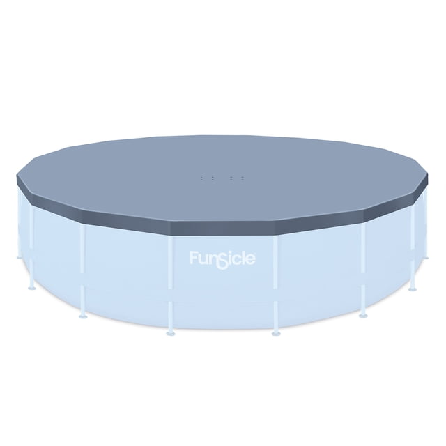 Funsicle 20 ft Round Above Ground Swimming Pool Cover in gray, designed for adults. This durable round pool cover fits 20-foot above-ground pools, including Funsicle Oasis and Activity pools. It features an adjustable drawstring lock for a snug fit, drainage holes to prevent water buildup, and a neutral gray color that complements outdoor decor. Ideal for keeping leaves, debris, and insects out of the pool during off-season or non-use days.
