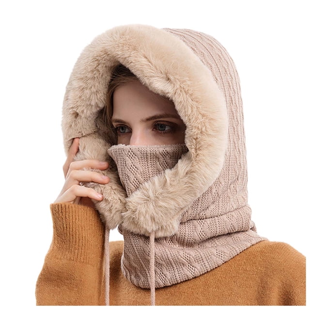 Women Winter Outdoor Riding Headgear Cold-Proof Ski Cap Warm Bib Face Mask Integrated Cold-Proof Hood Hat