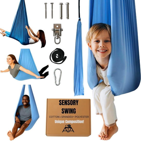 ATA zooz Sensory Swing Indoor & Outdoor - Cotton Spandex Polyester Unique Composition | Kid Swing - Kids Hammock | 59"x59" Swing | Therapy