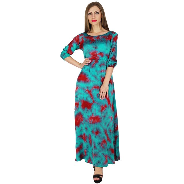 Bimba Robe Longue Maxi pour Femmes Exclusive Tie-Dye Manches 3/4 Taille Élastique