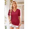 thumbnail image 3 of Arach&Cloz Women's V-Neck Short Sleeve Special Rib Knitted Pattern Casual Tops Sweater Spring Summer 2025, 3 of 6