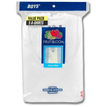Fruit of the Loom Boys` 5-Pack White A-Shirt, XS, White