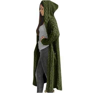 CEHVOM Cardigan de Mode d'Hiver pour Femmes, Décontracté, Ample, à Capuche, Long, Chandail, Liquidation