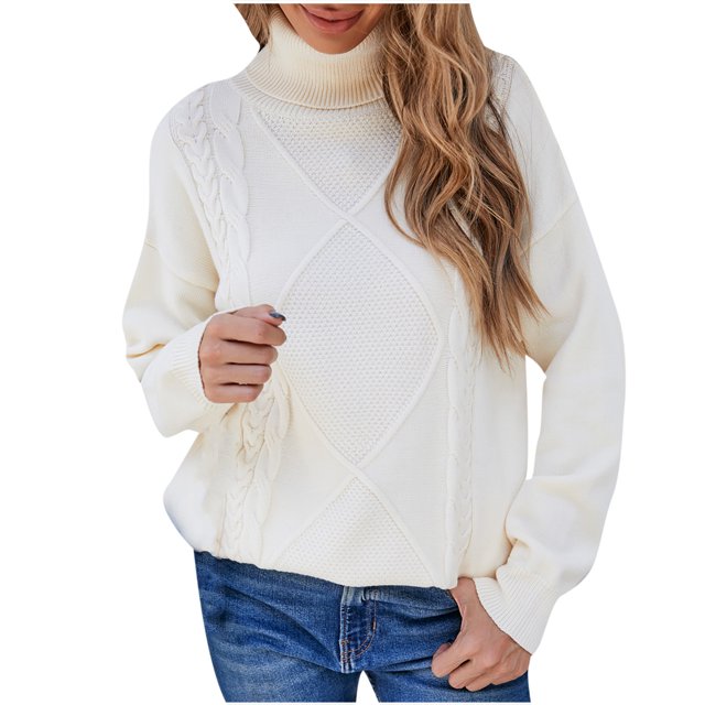 IROINID Chandail à Col Roulé pour Femmes Couleur Unie Loisirs Mi-Longueur Manches Longues